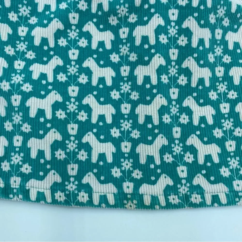 Vintage Oshkosh B'Gosh Corduroy Overall Dress Green Horse Pony‎ White Size 6